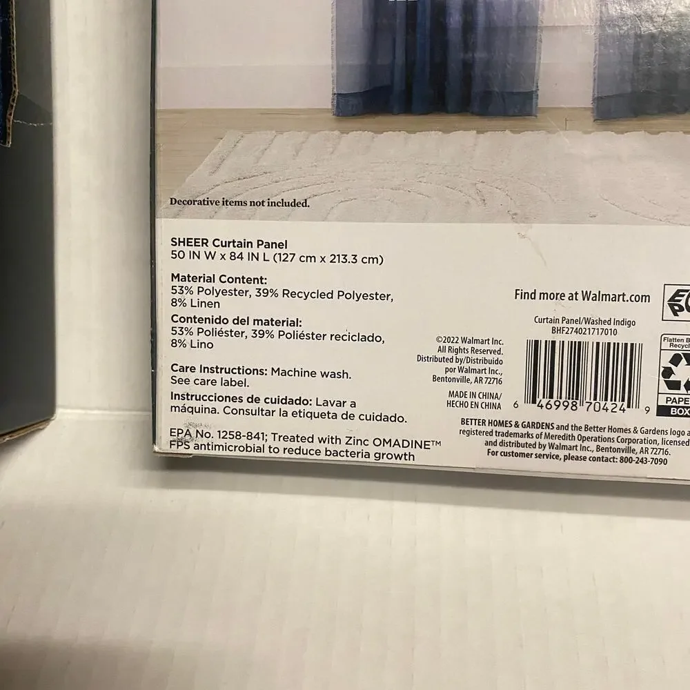 New Better Homes &Gardens Solid Fringe Single Rod Pocket Blue 2 Curtain Panels